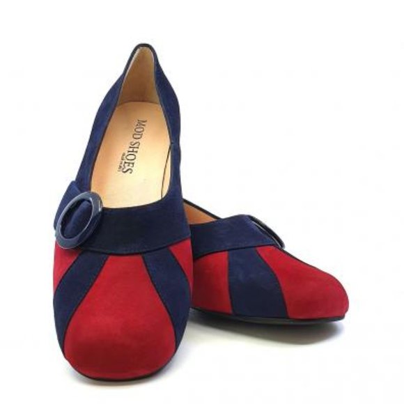 Modshoes Babs Navy and Cranberry Suede Shoes - Picture 4 of 4